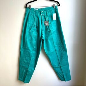 Deadstock 1980s VENEZIA Tags Aqua Pants Pleats High Waist Tapered Cotton Size 16
